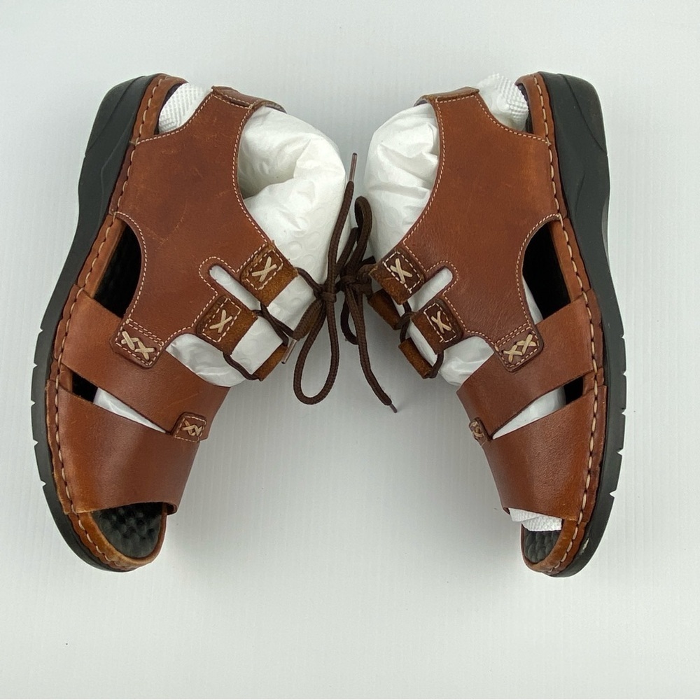 Rieker Sandals Brown Leather Sz 37 - Sz 6 Open Toed Lace Up Ankle Strap - Picture 6 of 11